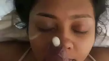 Huge facial cum upon mouth watery blowjob by wife